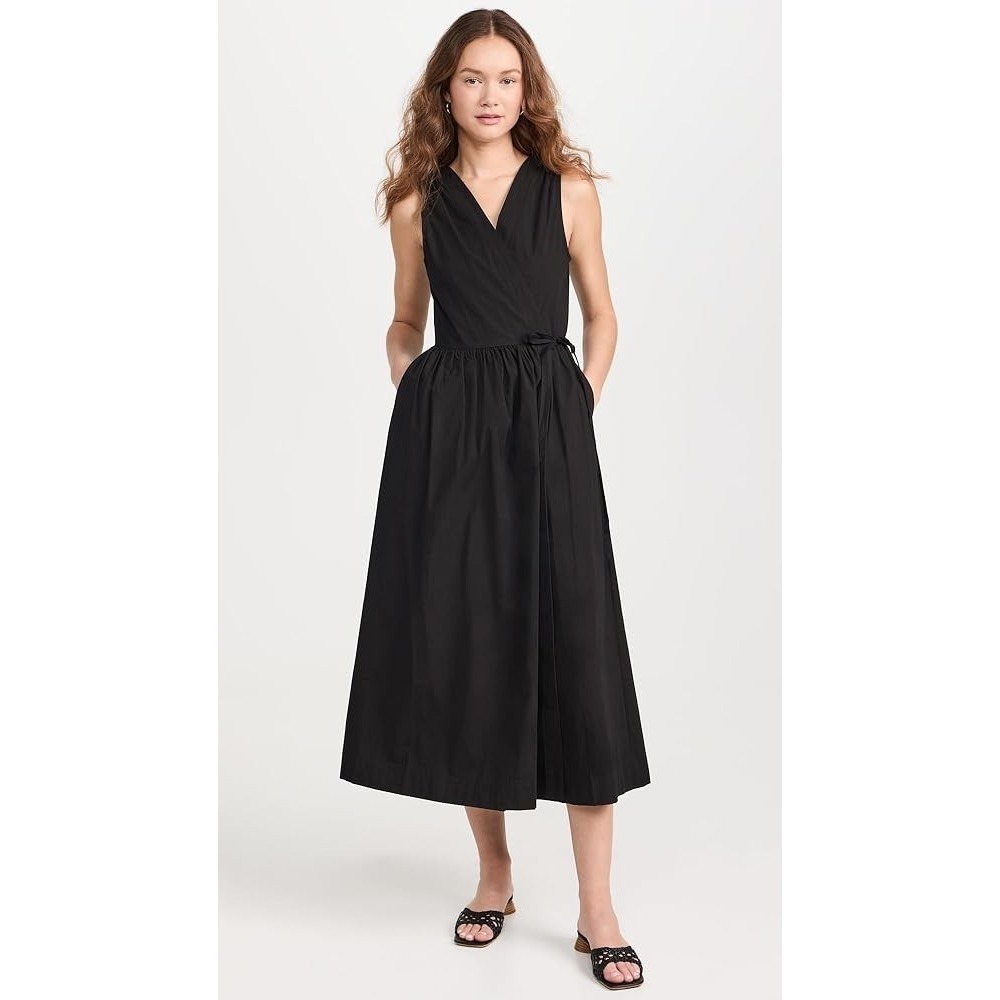 Ciao Lucia Maja Dress Black Cotton Poplin Wrap Midi Size L NWT‎ $365 Wedding